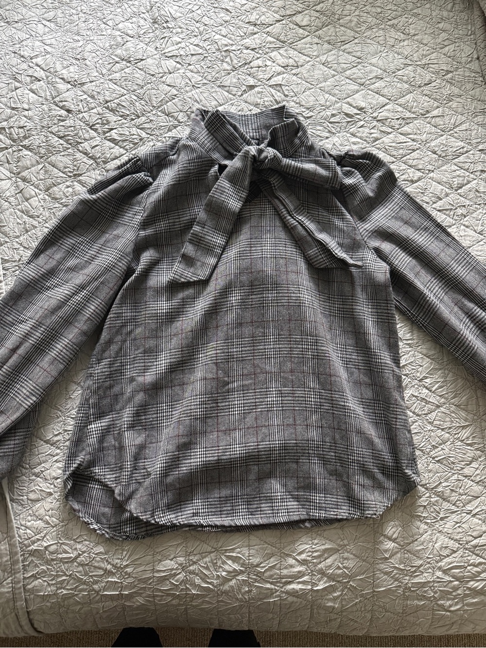 SHEIN Plaid Bow Neck Blouse - Office Outfit